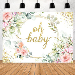 Oh Baby Rosa Blume Gold Baby Dusche Hintergrund Für Mädchen