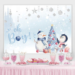 Oh Baby Schneebedeckt Pinguin Blau Hintergrund für babydusche