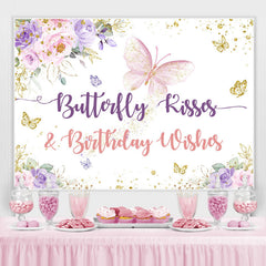 Rosa Und Lila Blumen Und Schmetterling Geburtstag Hintergrund