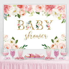 Rosa Und Weiß Blume Mit Pflanzen Baby Dusche Hintergrund