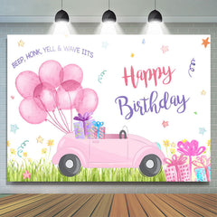 Rosa Luftballons Auto Glücklich Geburtstag Hintergrund Für Mädchen