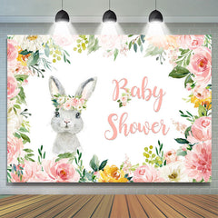 Rosa Blumen Und Wenig Hase Thema Baby Dusche Hintergrund