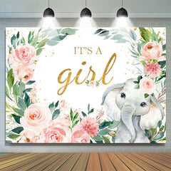 Lofaris Pink Floral Elephant Its A Girl Baby Shower Backdrop