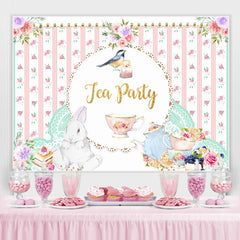 Rosa Blumen Kaninchen Vogel Tasse Tee Party Thema Hintergrund