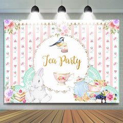 Rosa Blumen Kaninchen Vogel Tasse Tee Party Thema Hintergrund