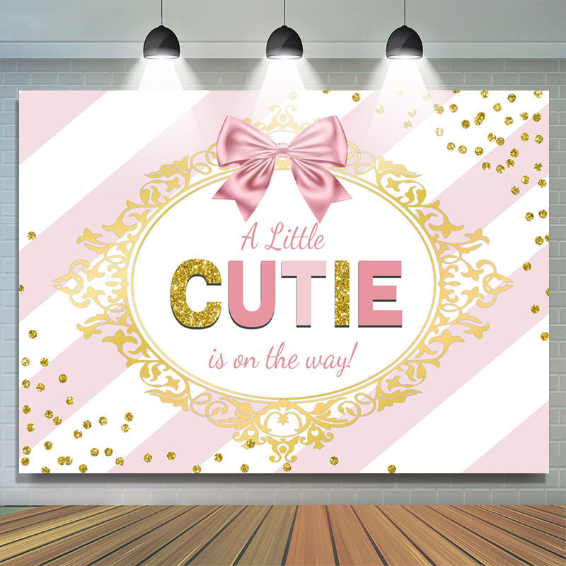 Lofaris Pink White Stripes Gold Glitter Cutie Baby Shower Backdrop