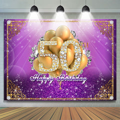 Lila Und Gold Ballon Diamant 50 Geburtstag Hintergrund