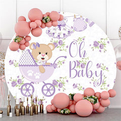 Lila Oh Baby Teddy Tragen Runden Baby Dusche Hintergrund