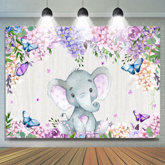 Lila Rosen Und Glyzinien Elefant Baby Dusche Hintergrund