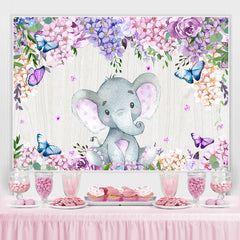 Lila Rosen Und Glyzinien Elefant Baby Dusche Hintergrund