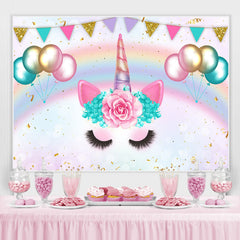 Regenbogen Und Luftballons Mit Einhorn Baby Dusche Hintergrund