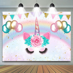 Regenbogen Und Luftballons Mit Einhorn Baby Dusche Hintergrund