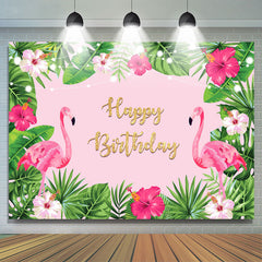 Rot Flamingos Und Tropisch Pflanzen Geburtstag Hintergrund