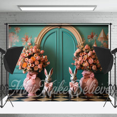 Retro Wand Rosa Blumen Bogen Binden Hase Ostern Hintergrund