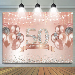 Rose Gold Glücklich 50 Geburtstag Funkeln Diamanten Luftballons Hintergrund