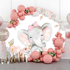 Runden Rosa Und Grau Elefant Thema Baby Dusche Hintergrund