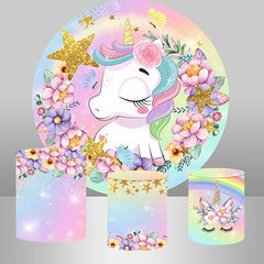 Einhorn Blume Funkeln Stern Kreis Baby Dusche Hintergrund