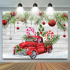 Schneebedeckt Winter Mit Rot Auto Und Geschenke Weihnachten Hintergrund