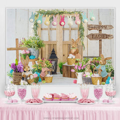 Frühling Blumen Holz Tür Kaninchen Glücklich Ostern Hintergrund