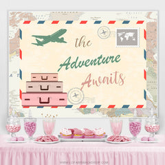 Lofaris The Adventure Awaits Plane Theme Baby Shower Backdrop