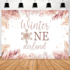 Winter Eins Derland Und Rosa Schneeflocke 1 Hintergrund