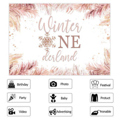 Winter Eins Derland Und Rosa Schneeflocke 1 Hintergrund