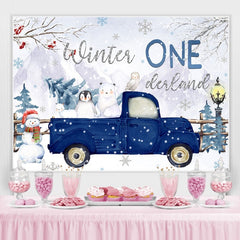 Winter Onederland Blau LKW Mit Tiere Hintergrund