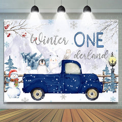 Winter Onederland Blau LKW Mit Tiere Hintergrund