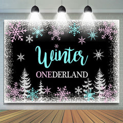 Winter Onederland Schneeflocke Wald Hintergrund für Geburtstag Party