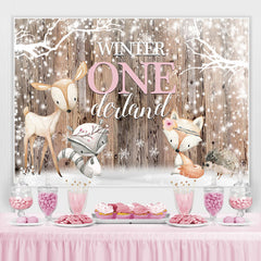 Winter Onederland Schneeflocken Und Tiere Geburtstag Hintergrund