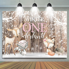 Winter Onederland Schneeflocken Und Tiere Geburtstag Hintergrund