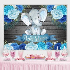 Hölzern Blau Blumen Baby Elefant babydusche Hintergrund