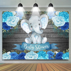 Hölzern Blau Blumen Baby Elefant babydusche Hintergrund