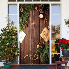 Hölzern Planke Grün Blätter Warm Weihnachten Tür Abdeckung