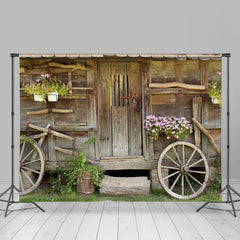 Hölzern Cowboy Haus Blumen Frühling Urlaub Hintergrund